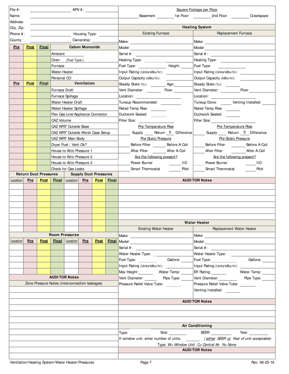 Weatherization Audit / Inspection Form (Stick-Built Homes) - Iowa, Page 7