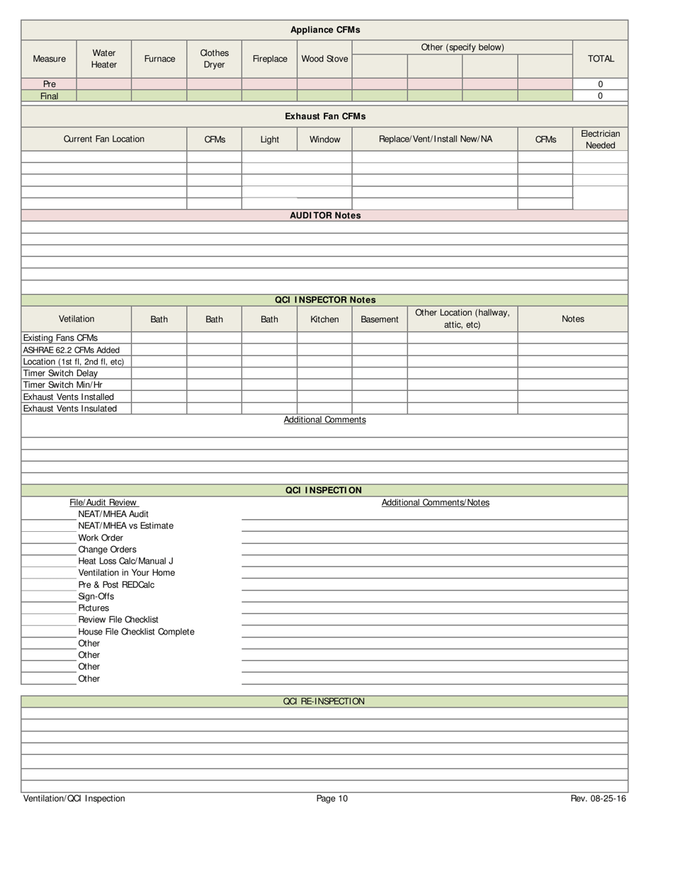 Weatherization Audit / Inspection Form (Manufactured Homes) - Iowa, Page 10
