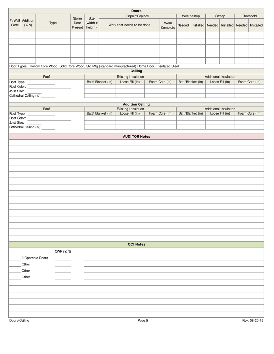 Weatherization Audit / Inspection Form (Manufactured Homes) - Iowa, Page 5