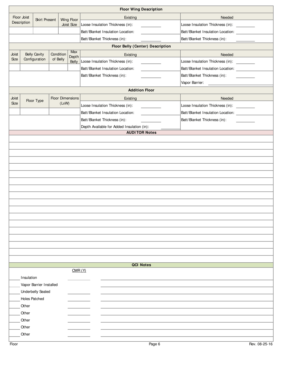 Weatherization Audit / Inspection Form (Manufactured Homes) - Iowa, Page 6