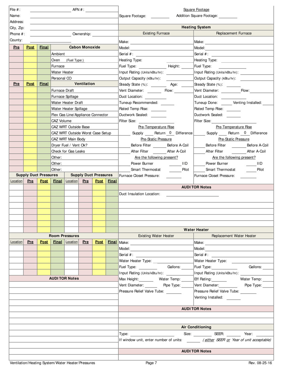 Weatherization Audit / Inspection Form (Manufactured Homes) - Iowa, Page 7