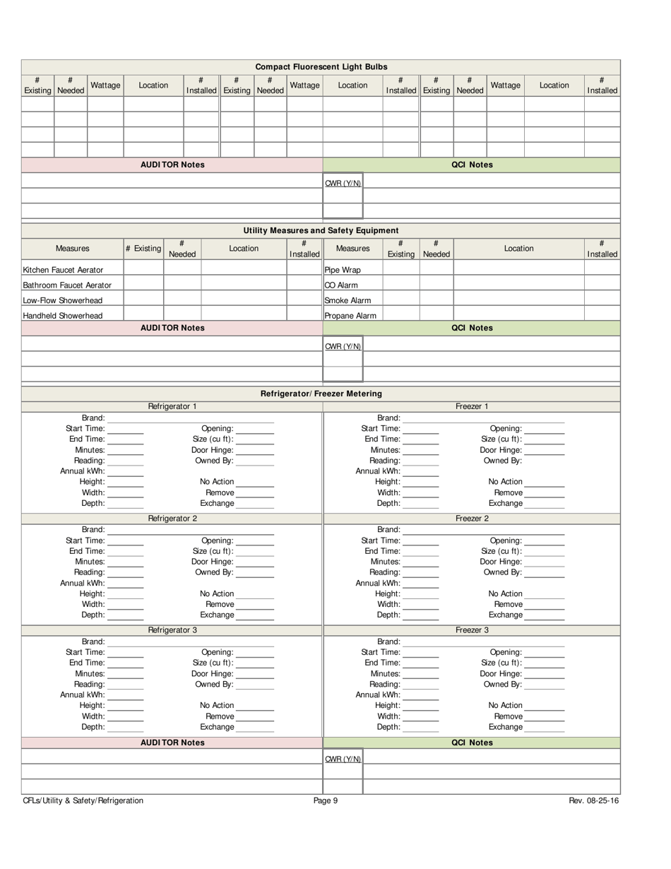 Weatherization Audit / Inspection Form (Manufactured Homes) - Iowa, Page 9