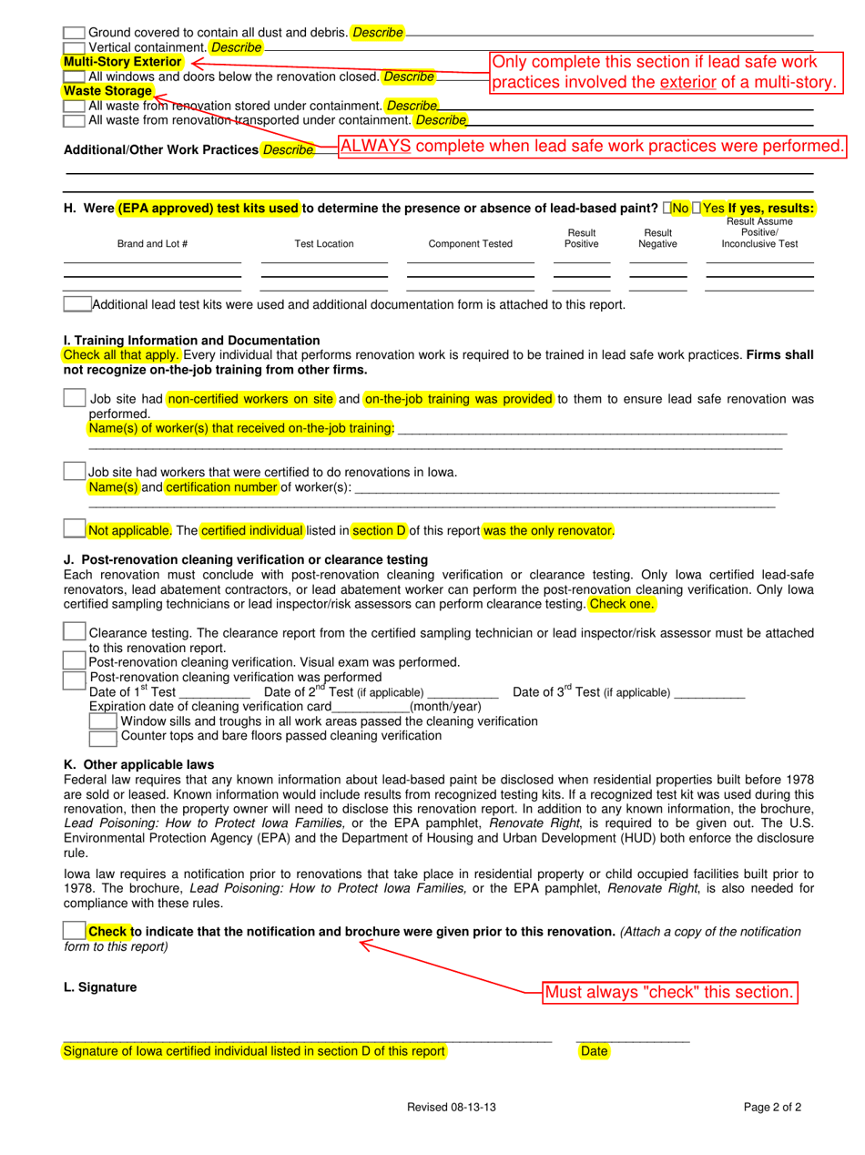 Sample Iowa Weatherization Lead-Safe Report - Iowa, Page 2