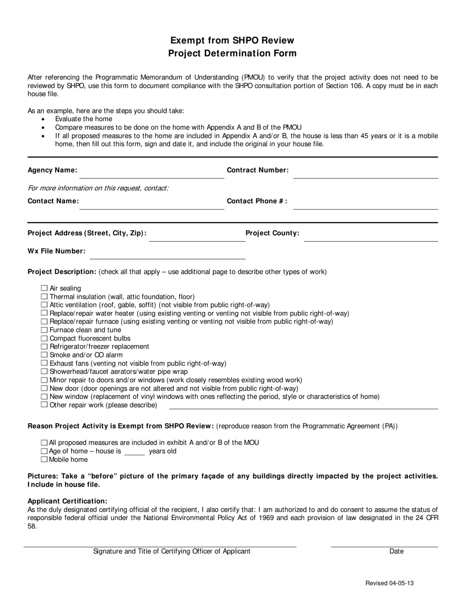 Exempt From Shpo Review Project Determination Form - Iowa, Page 1