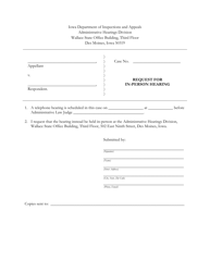Document preview: Request for in-Person Hearing - Iowa