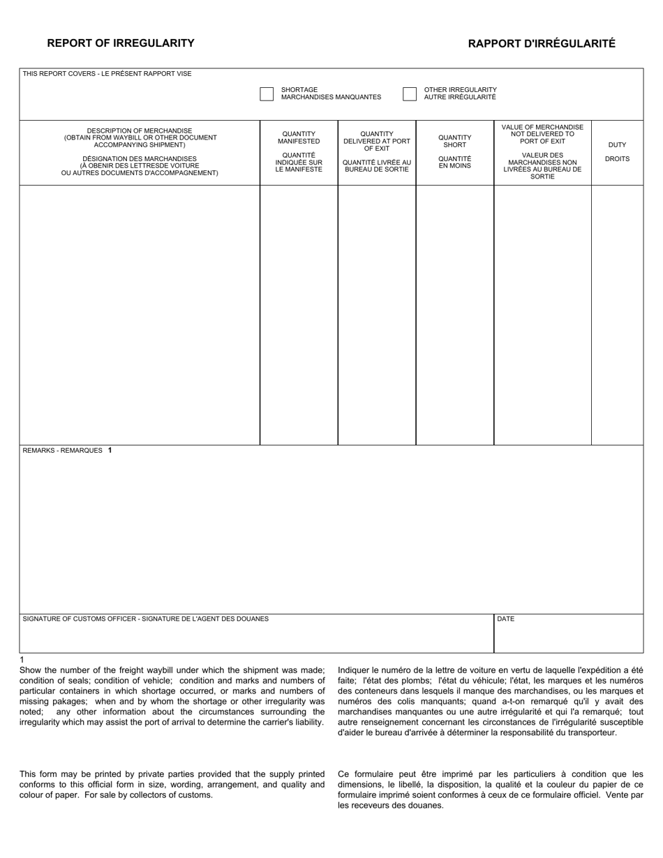 Form A8B United States - Canada Transit Manifest - Canada (English / French), Page 2