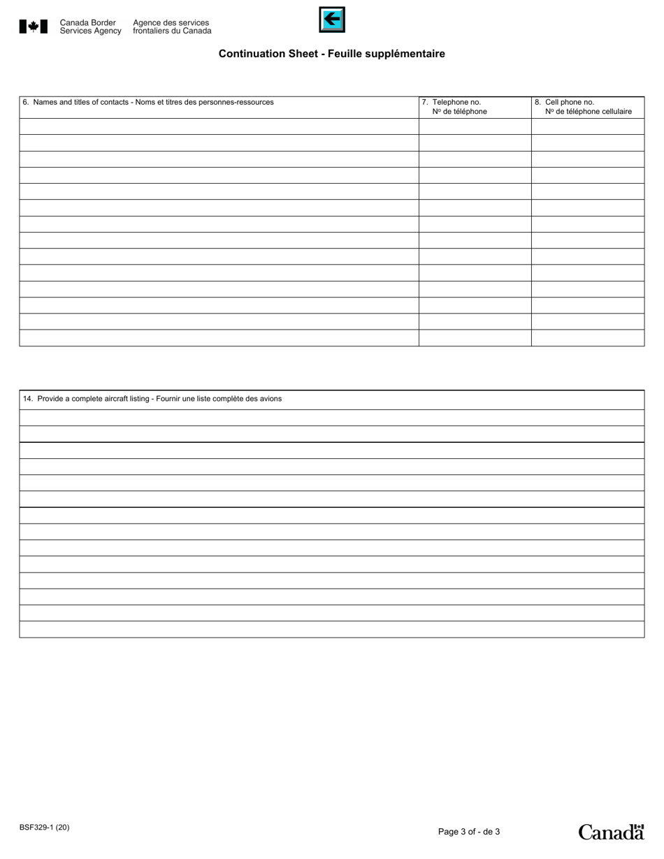 Form BSF329-1 Application to Transact Air Operations With the Canada Border Services Agency - Canada (English / French), Page 3