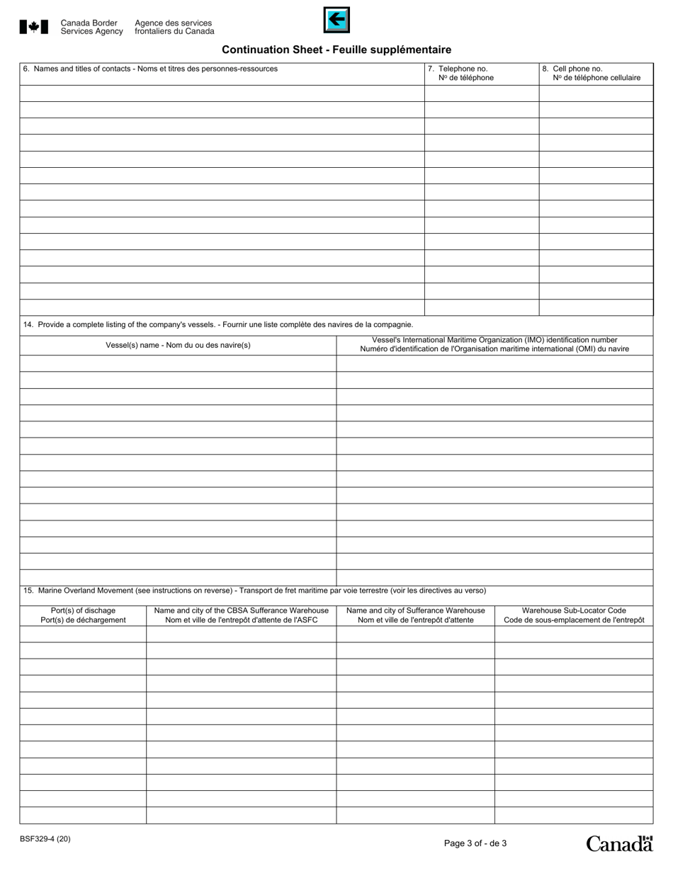 Form BSF329-4 Application to Transact Marine Operations With the Canada Border Services Agency - Canada (English / French), Page 3