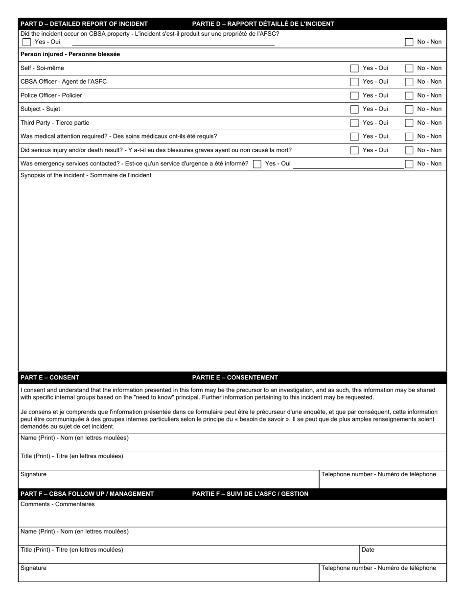 Form BSF383 Contracted Security Guard Incident and Use of Force Report - Canada (English / French), Page 2