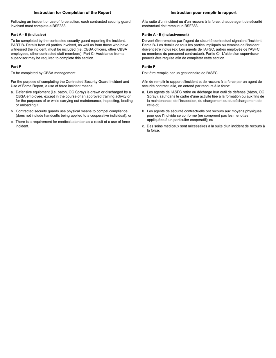 Form BSF383 Contracted Security Guard Incident and Use of Force Report - Canada (English / French), Page 3