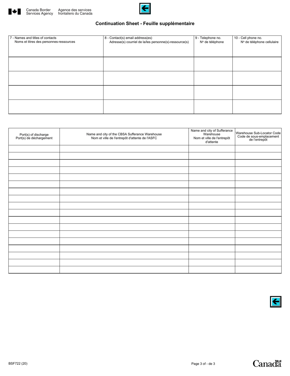 Form BSF722 Changing Bonded Status for Existing Cbsa Carriers - Canada (English / French), Page 3
