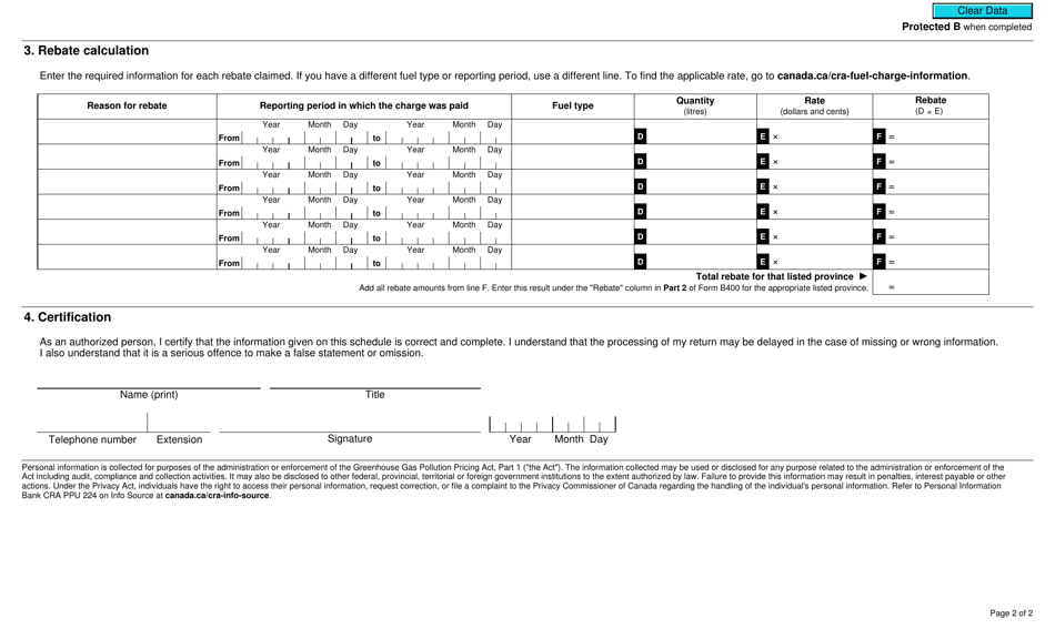 Form B400-6 Fuel Charge Return Schedule - Registered Air Carrier - Canada, Page 2