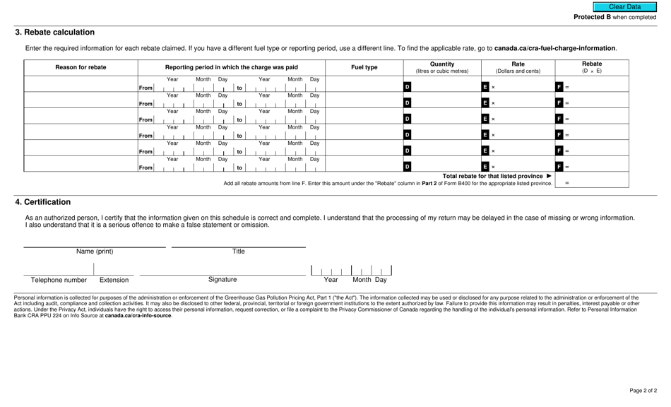 Form B400-8 Fuel Charge Return Schedule - Registered Marine Carrier Under the Greenhouse Gas Pollution Pricing Act - Canada, Page 2