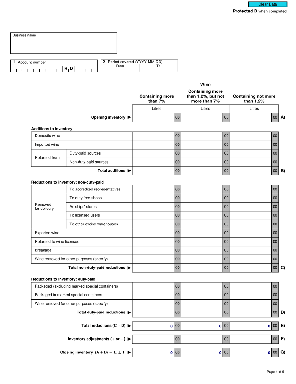 Form B262 Excise Duty Return - Excise Warehouse Licensee - Canada, Page 4