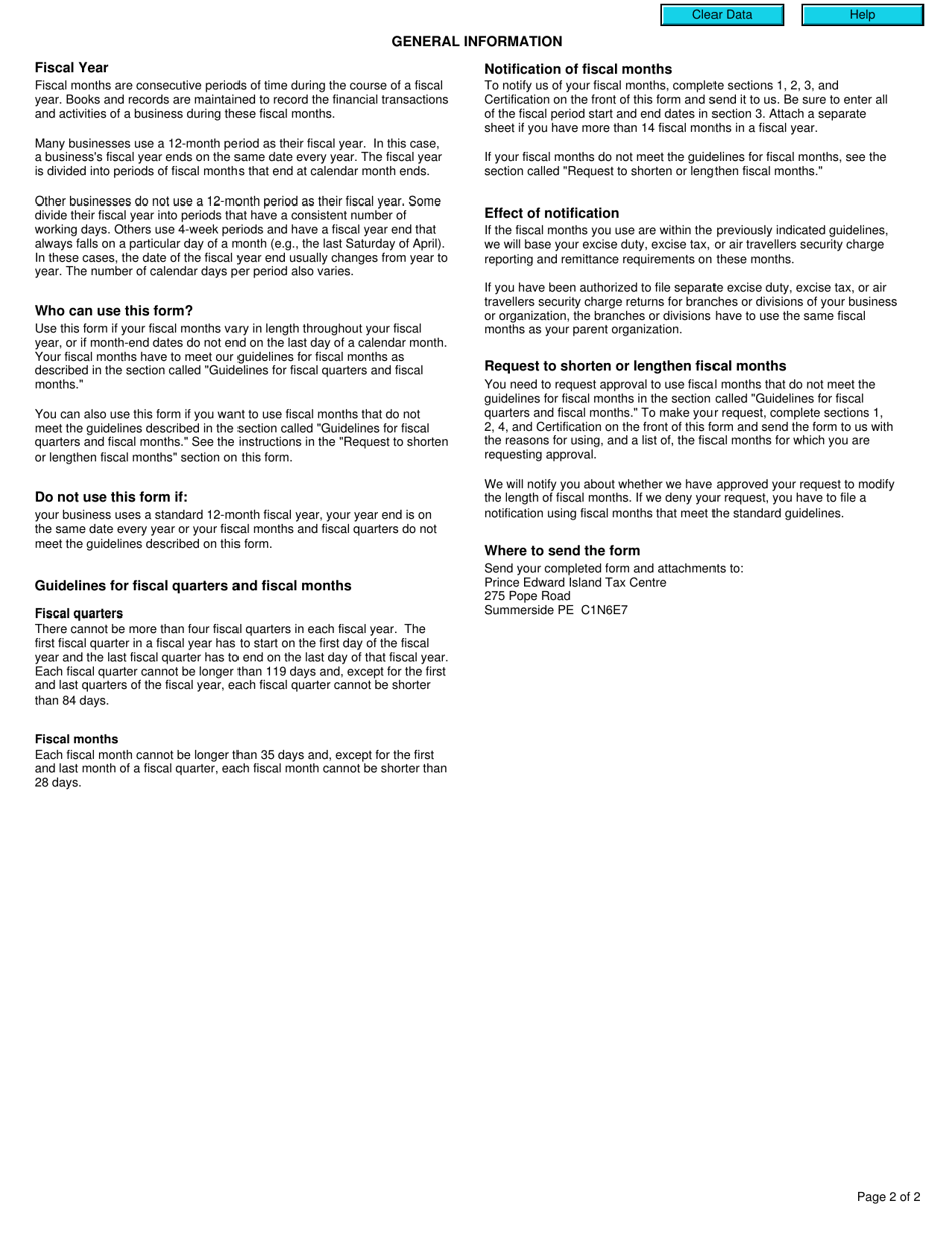 Form B268 Notification of Fiscal Months - Canada, Page 2