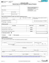 Form E681 &quot;Excise Act, 2001 - Refund Claim of Tax on Exported Tobacco Products&quot; - Canada