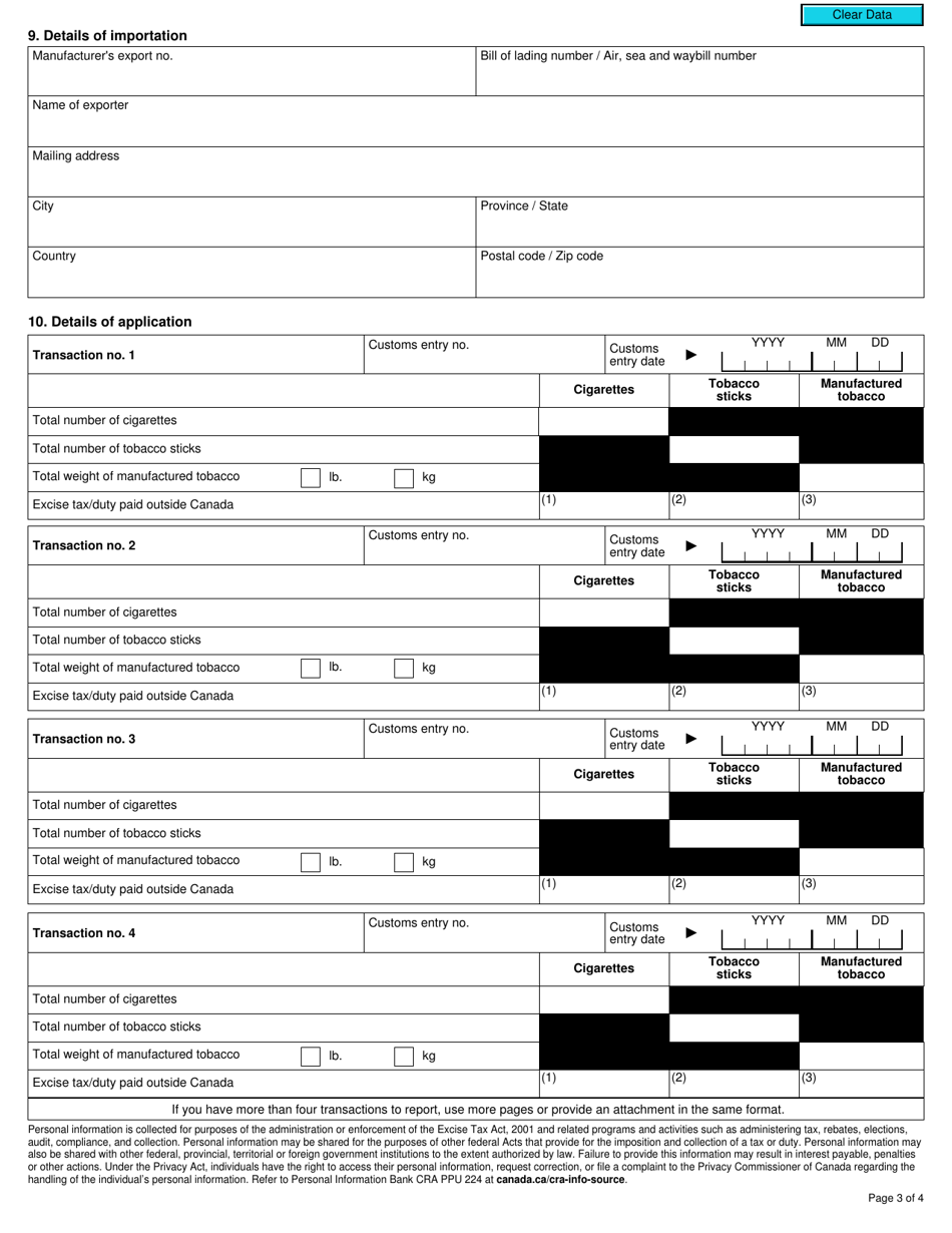 Form E681 Excise Act, 2001 - Refund Claim of Tax on Exported Tobacco Products - Canada, Page 3