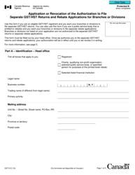 Form GST10 Application or Revocation of the Authorization to File Separate Gst/Hst Returns and Rebate Applications for Branches or Divisions - Canada