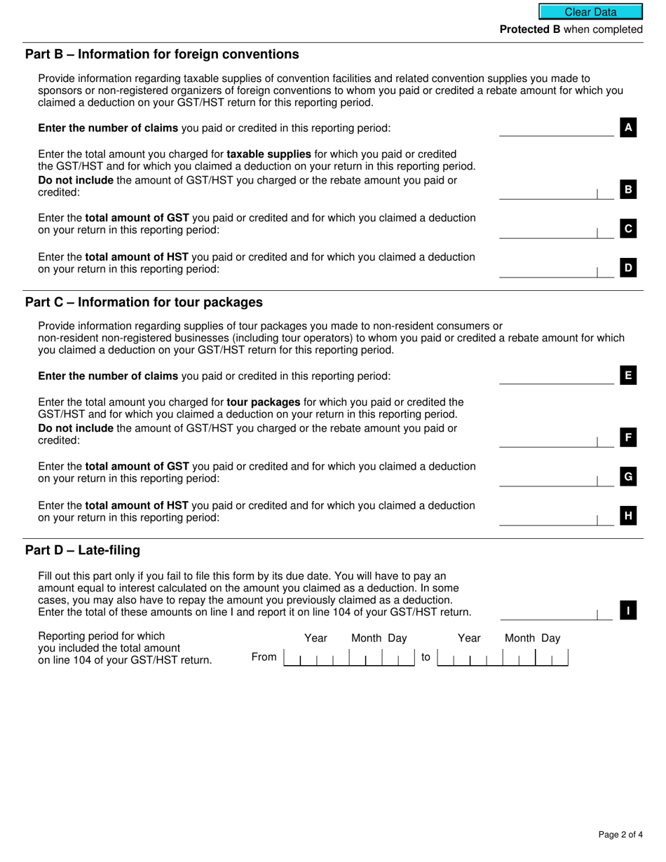 Form GST106 Information on Claims Paid or Credited for Foreign Conventions and Tour Packages - Canada, Page 2