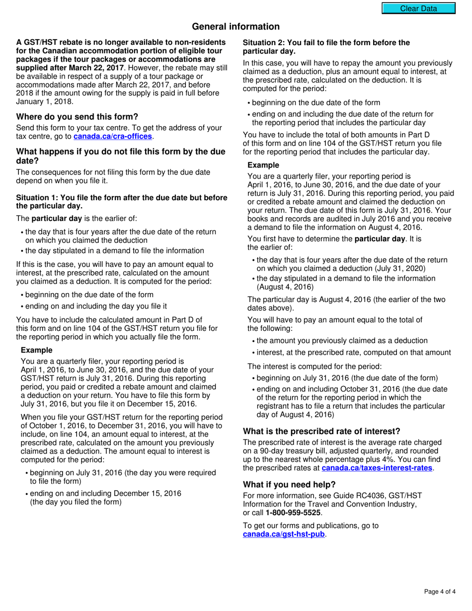 Form GST106 Information on Claims Paid or Credited for Foreign Conventions and Tour Packages - Canada, Page 4