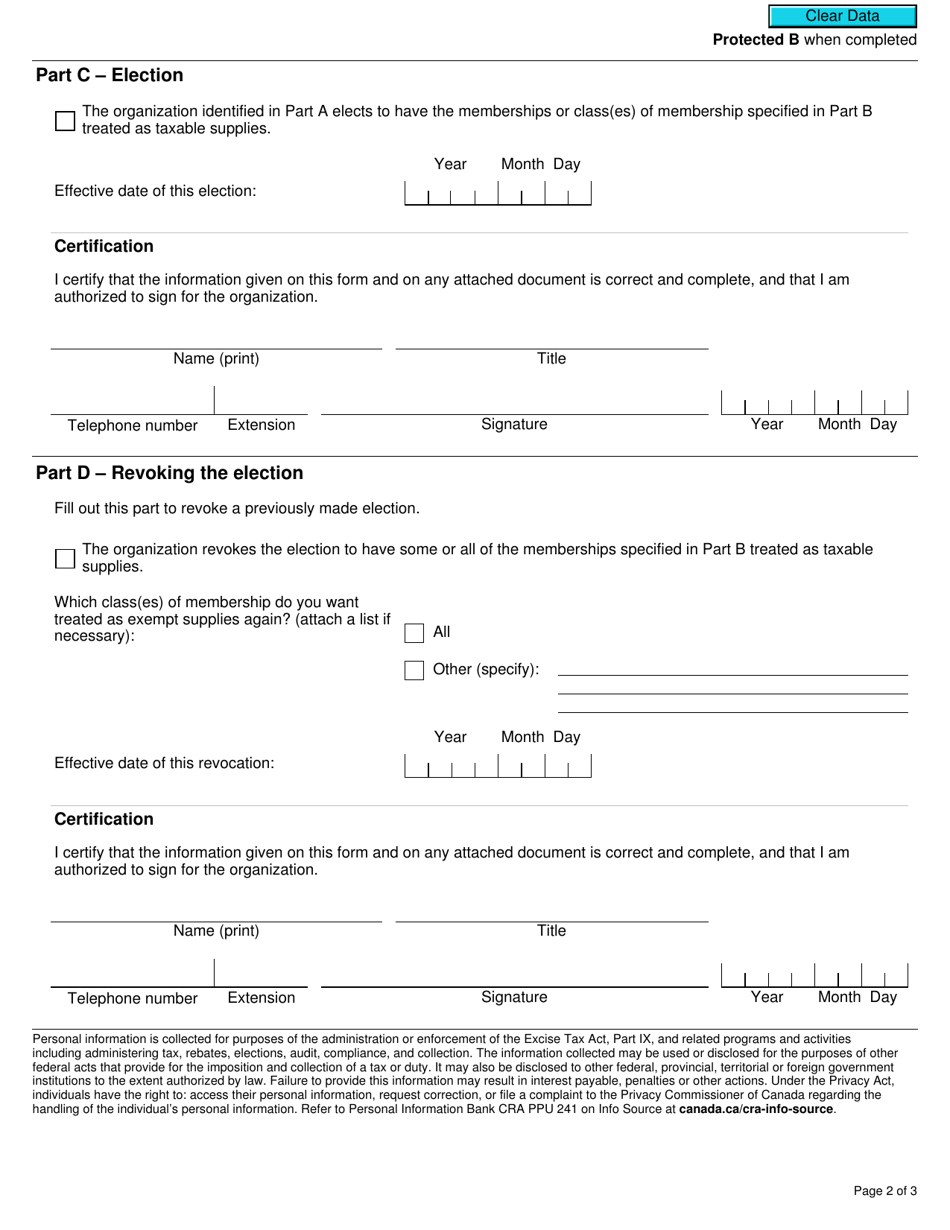 Form GST24 Election and Revocation of the Election to Tax Professional Memberships - Canada, Page 2