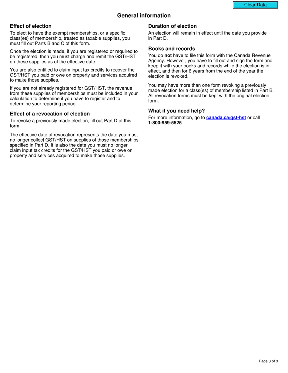 Form GST24 Election and Revocation of the Election to Tax Professional Memberships - Canada, Page 3