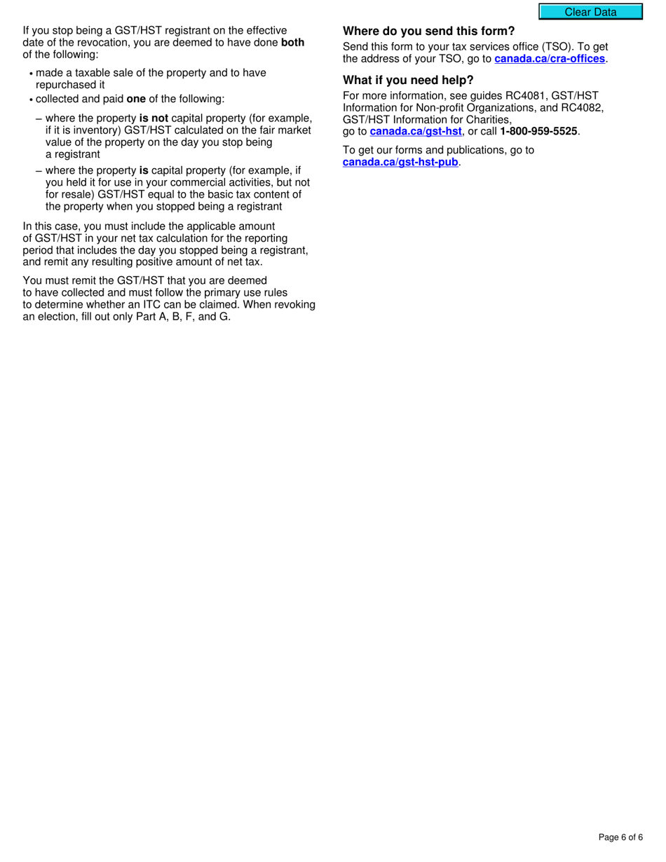 Form GST26 Election or Revocation of an Election by a Public Service Body to Have an Exempt Supply of Real Property Treated as a Taxable Supply - Canada, Page 6