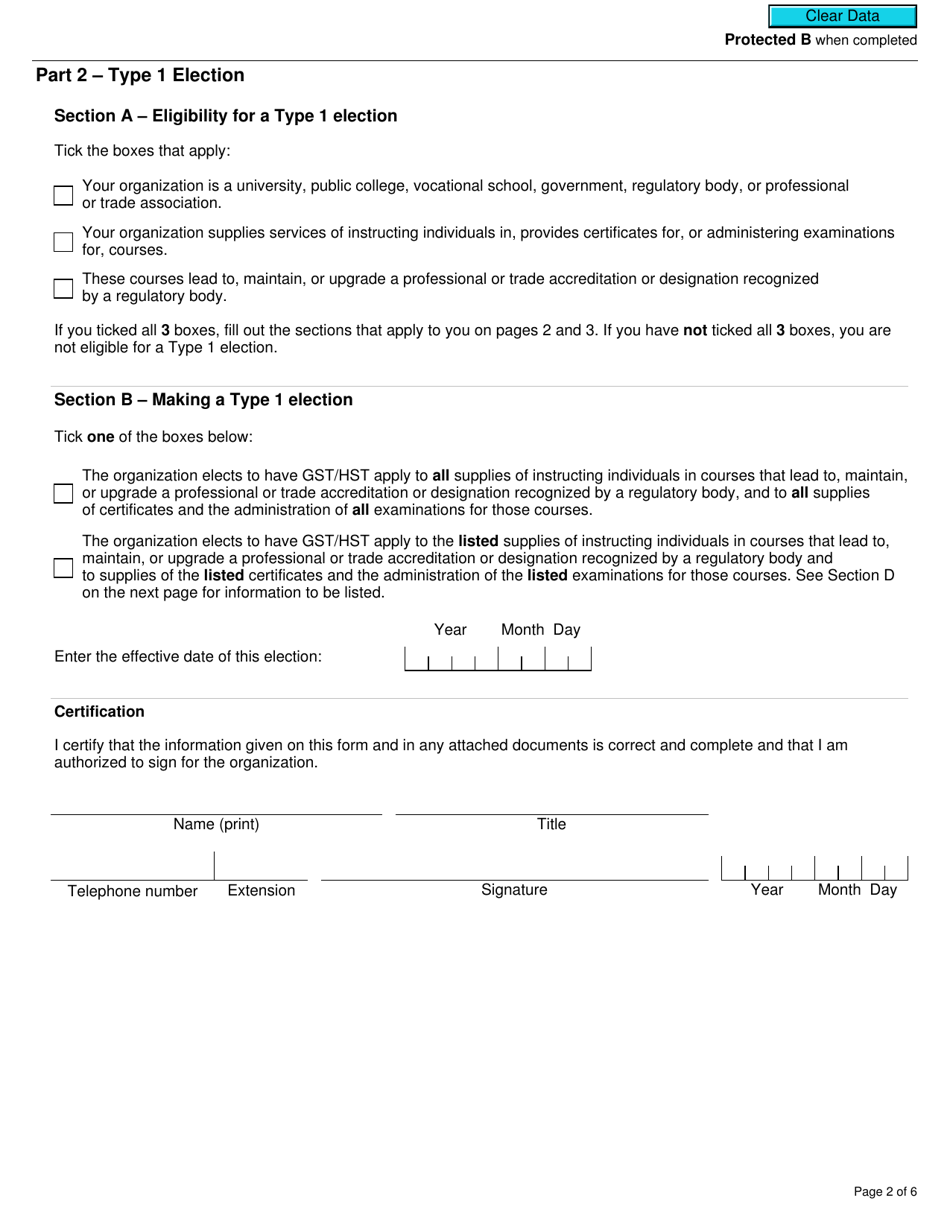 Form GST29 Educational Services - Election and Revocation of the Election to Make Certain Supplies Taxable - Canada, Page 2