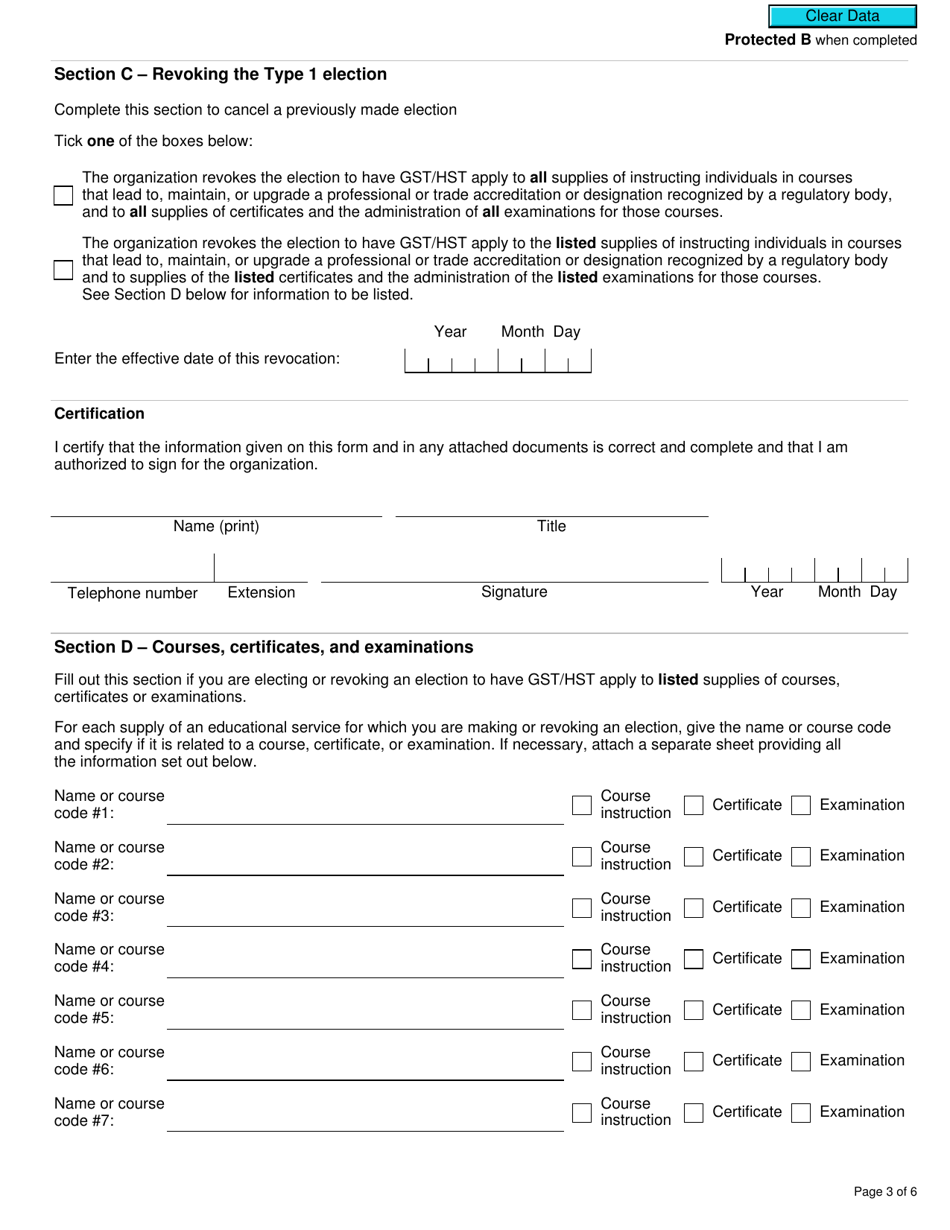 Form GST29 Educational Services - Election and Revocation of the Election to Make Certain Supplies Taxable - Canada, Page 3