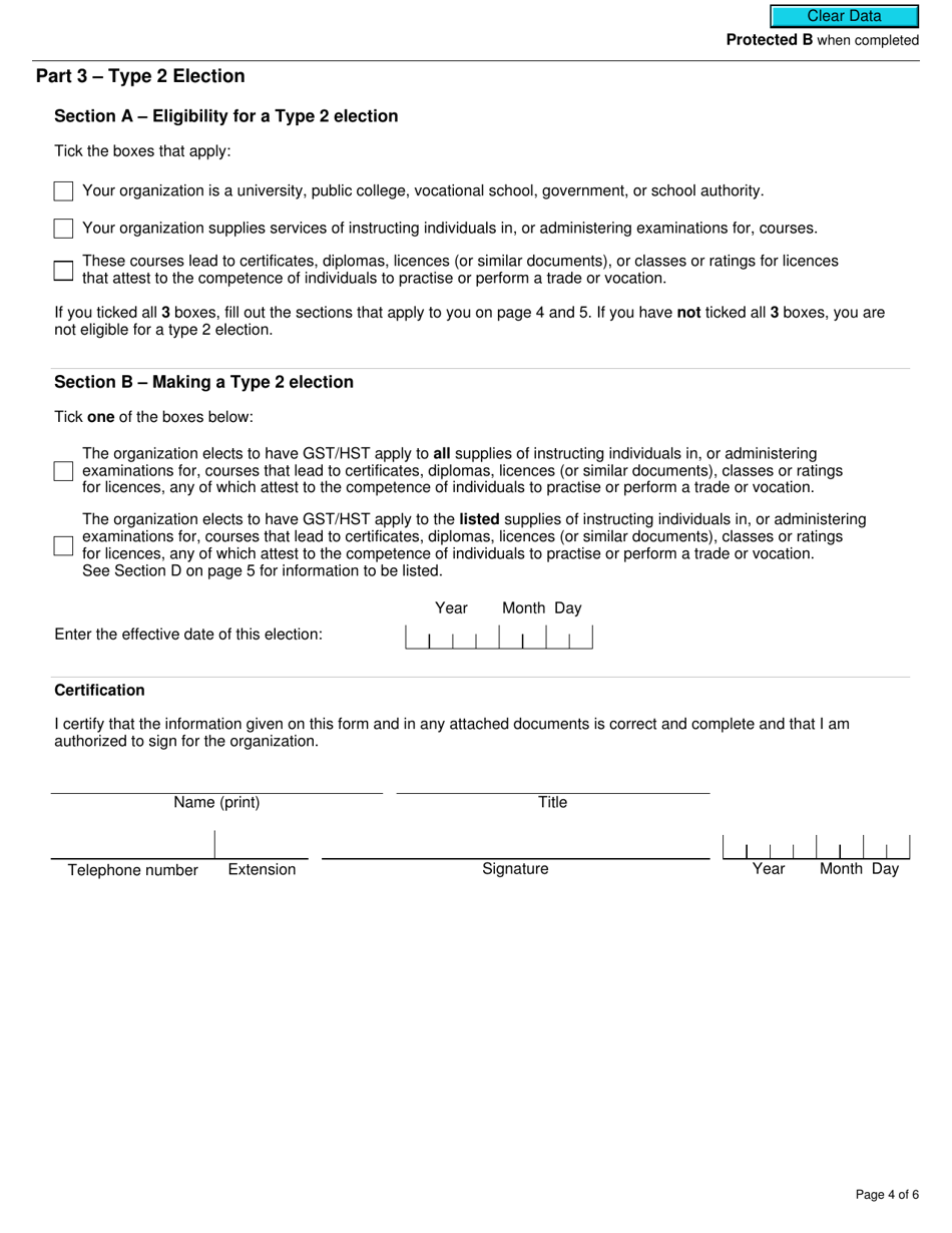 Form GST29 Educational Services - Election and Revocation of the Election to Make Certain Supplies Taxable - Canada, Page 4