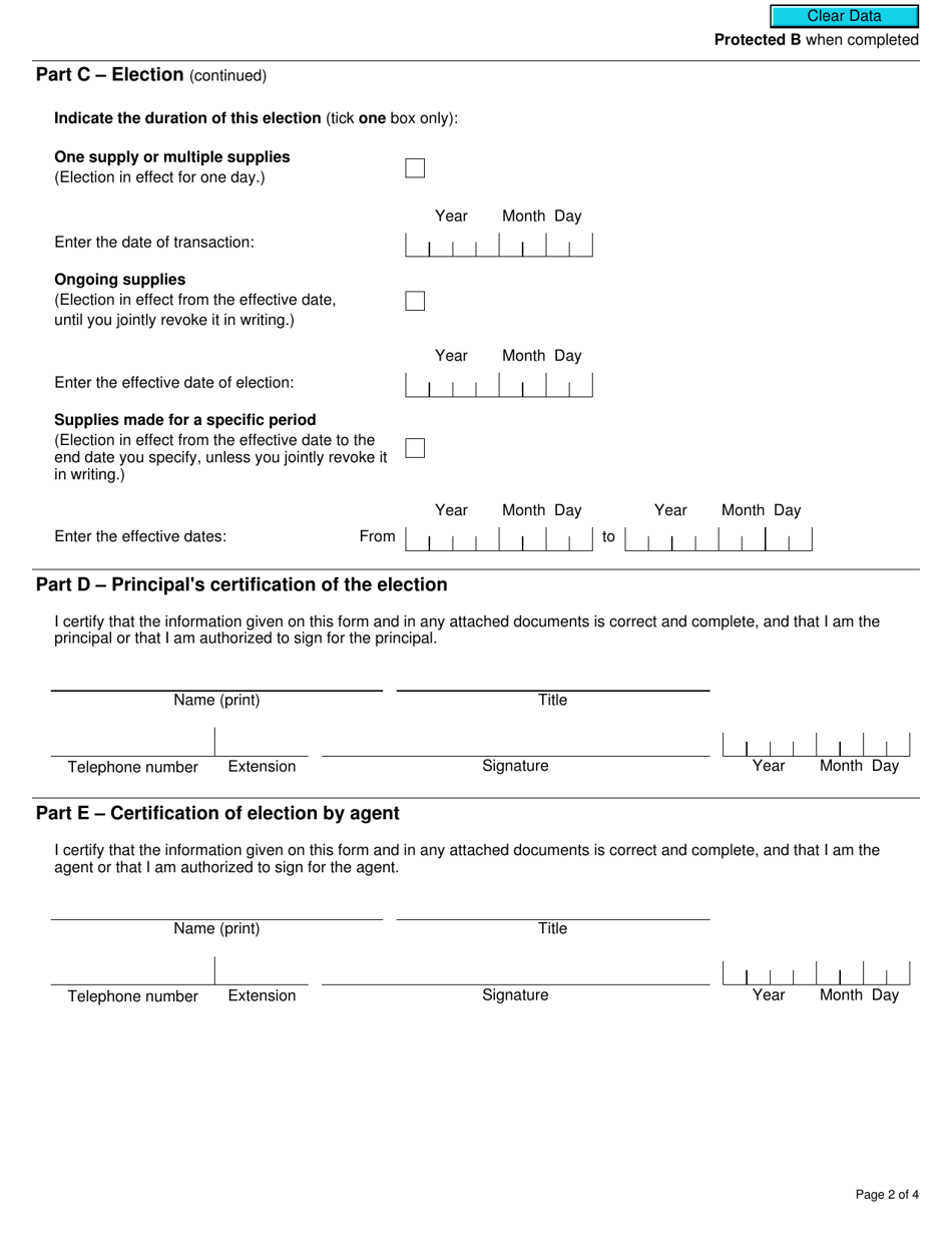 Form GST506 Election and Revocation of an Election Between Agent and Principal - Canada, Page 2