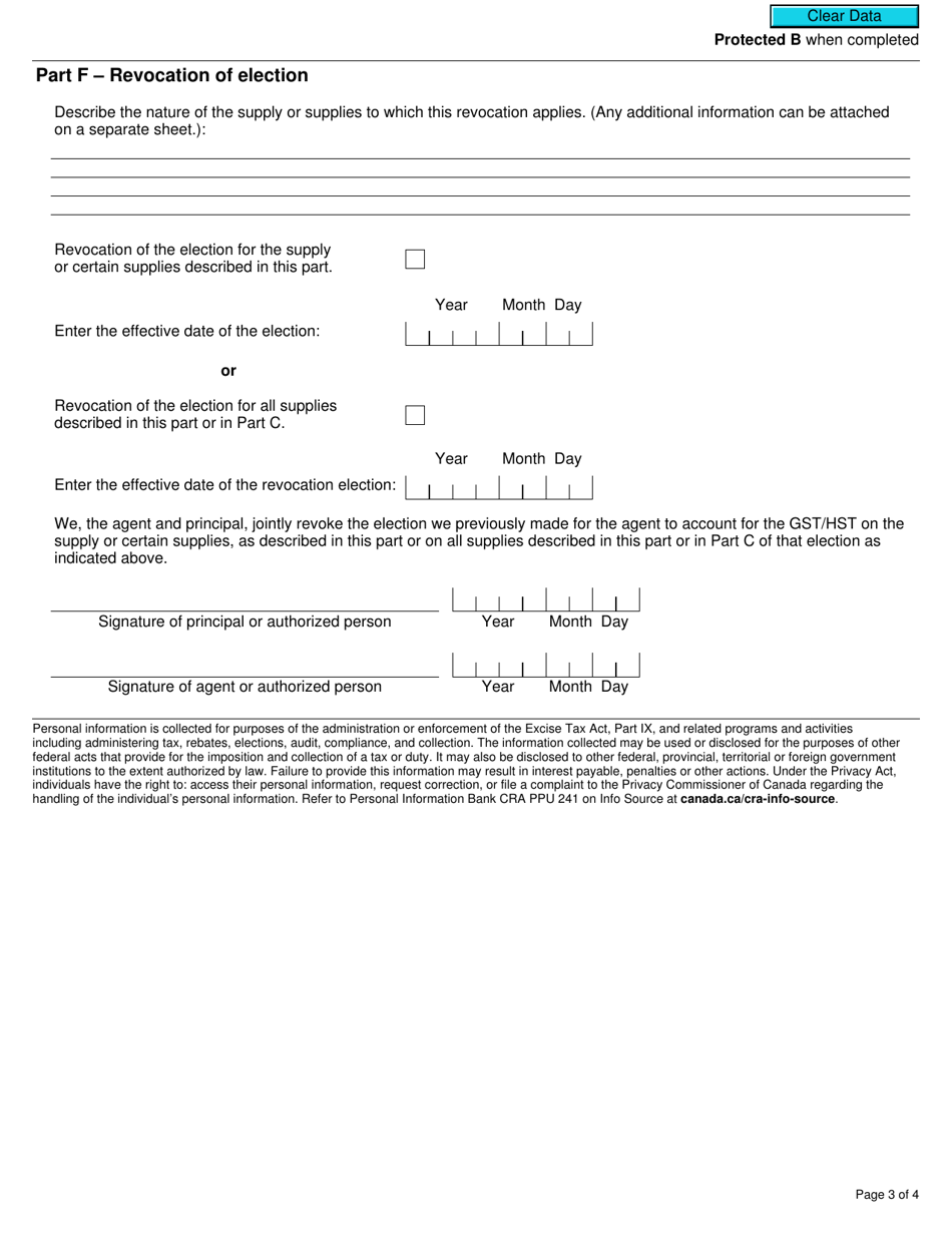 Form GST506 Election and Revocation of an Election Between Agent and Principal - Canada, Page 3
