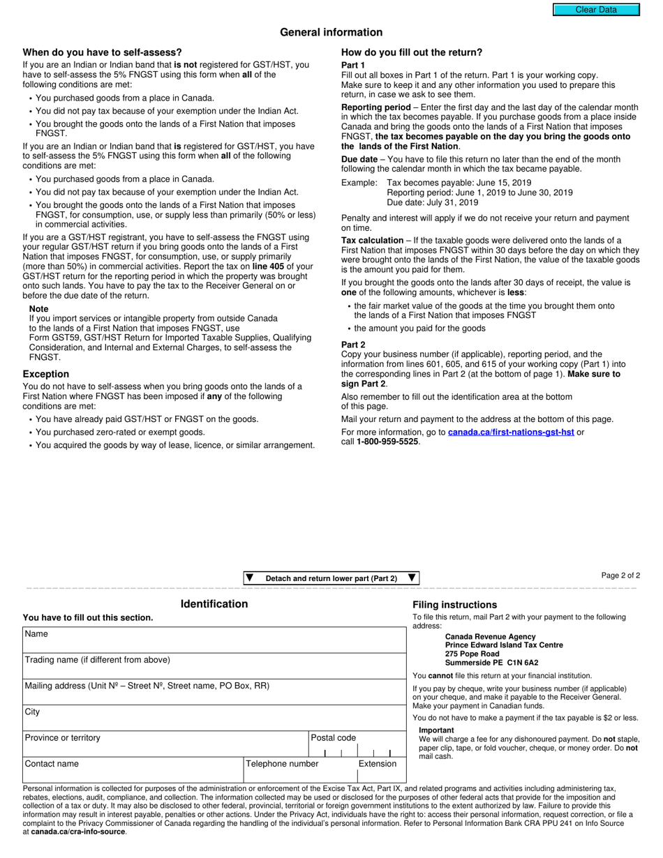 Form GST531 Return for Self-assessment of the First Nations Goods and Services Tax (Fngst) - Canada, Page 2