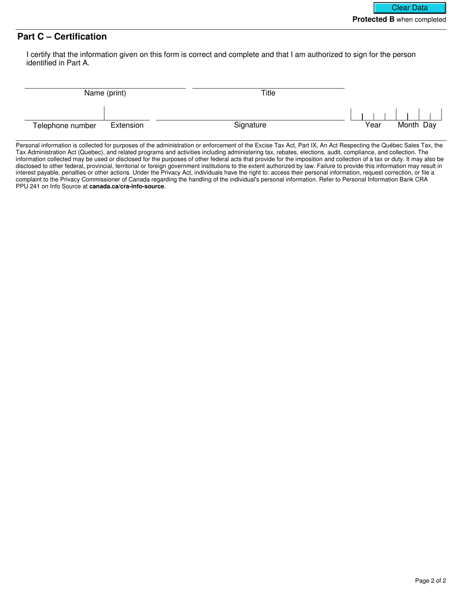 Form RC7246 Notice of Revocation of Waiver for Certain Selected Listed Financial Institutions (Subsection 298(8) of the Excise Tax Act and Section 25.3 of the Tax Administration Act) - Canada, Page 2
