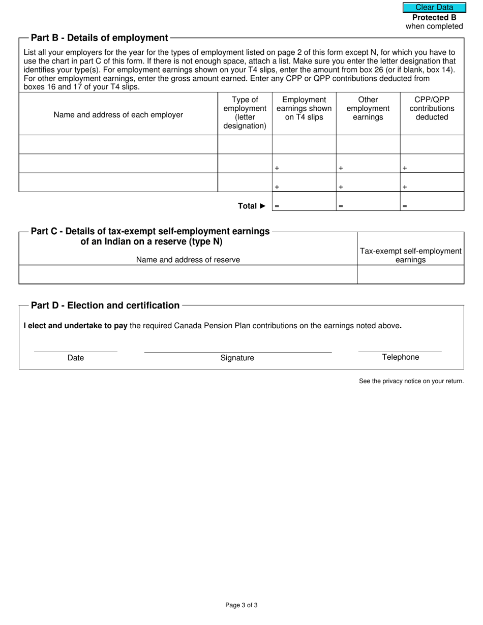 Form CPT20 Election to Pay Canada Pension Plan Contributions - Canada, Page 3