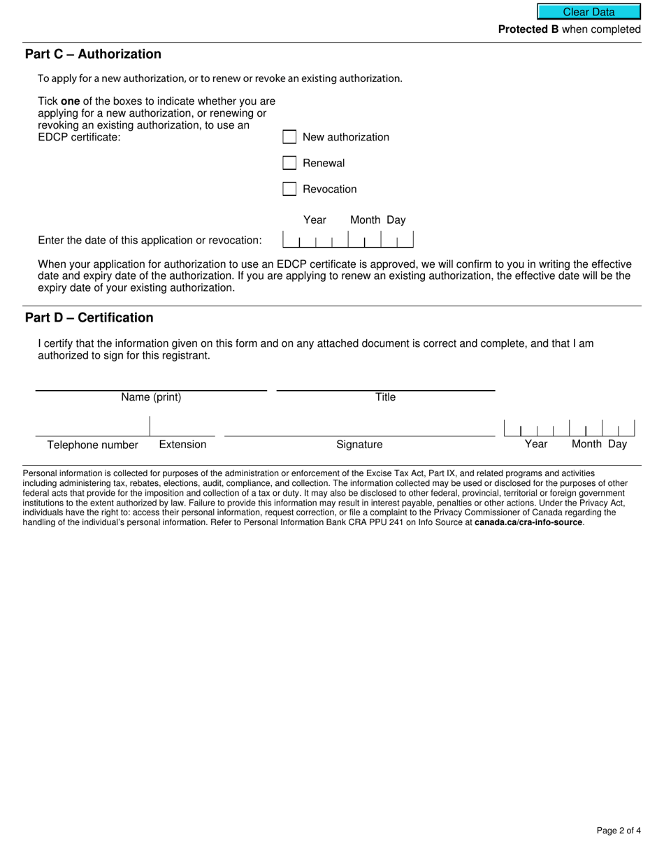 Form GST528 Authorization to Use an Export Distribution Centre Certificate - Canada, Page 2