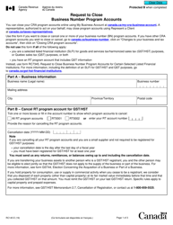Document preview: Form RC145 Request to Close Business Number Program Accounts - Canada