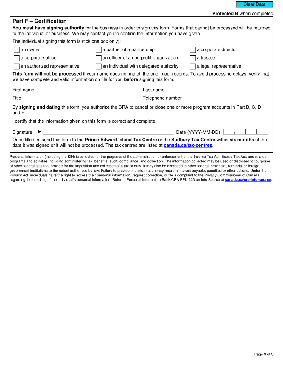 Form RC145 Request to Close Business Number Program Accounts - Canada, Page 3