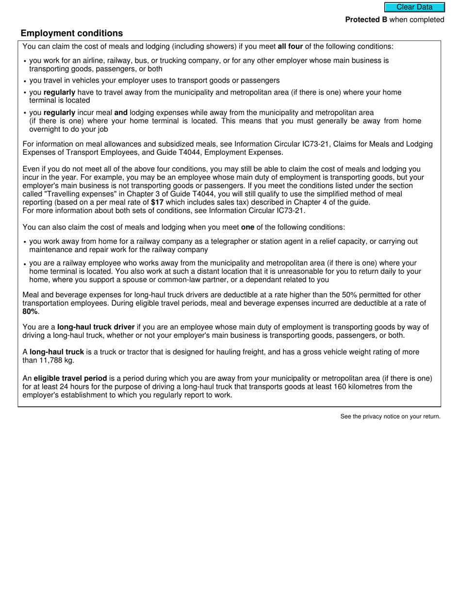 Form TL2 Claim for Meals and Lodging Expenses - Canada, Page 3