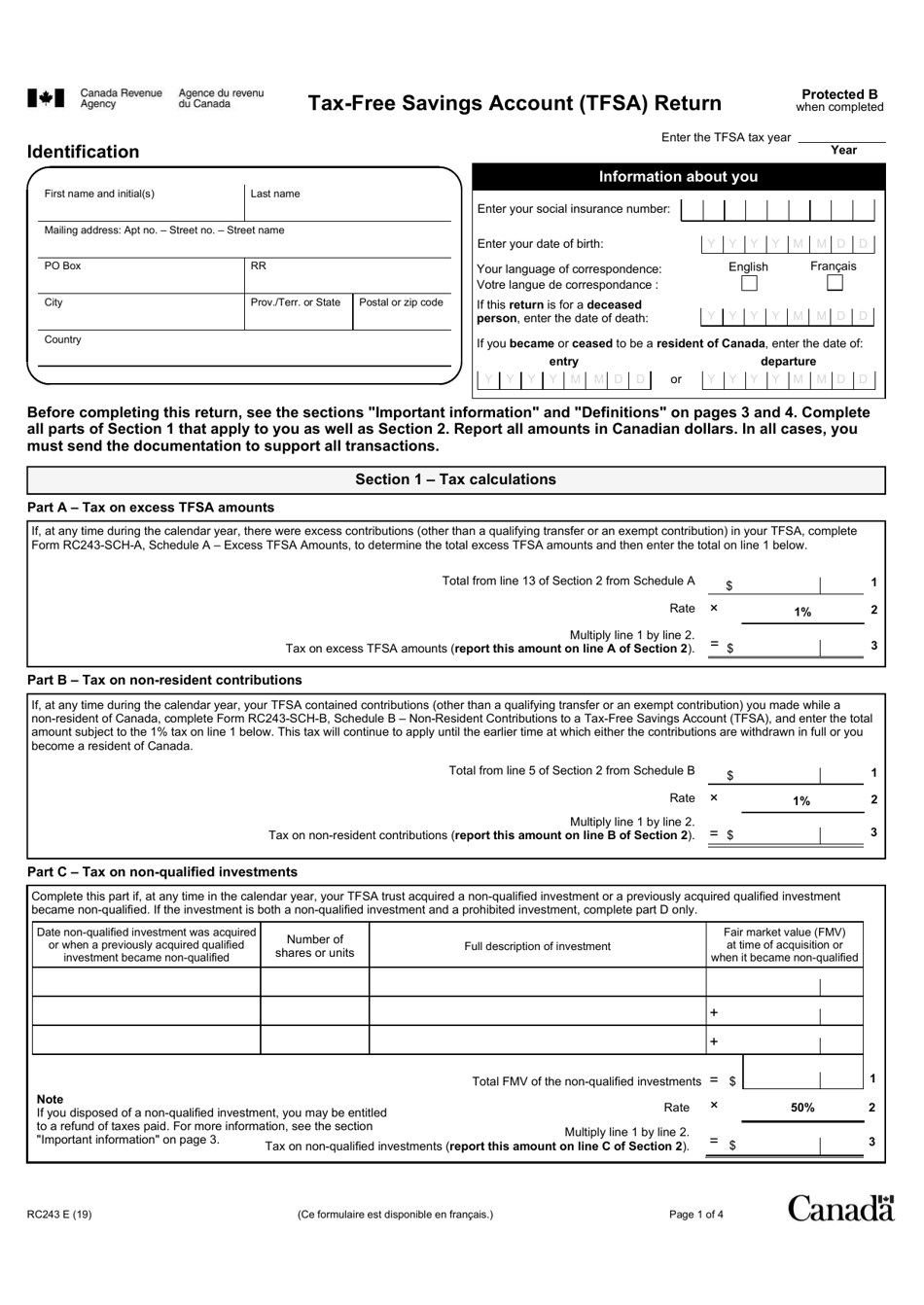 Form RC243 Fill Out, Sign Online and Download Fillable PDF, Canada
