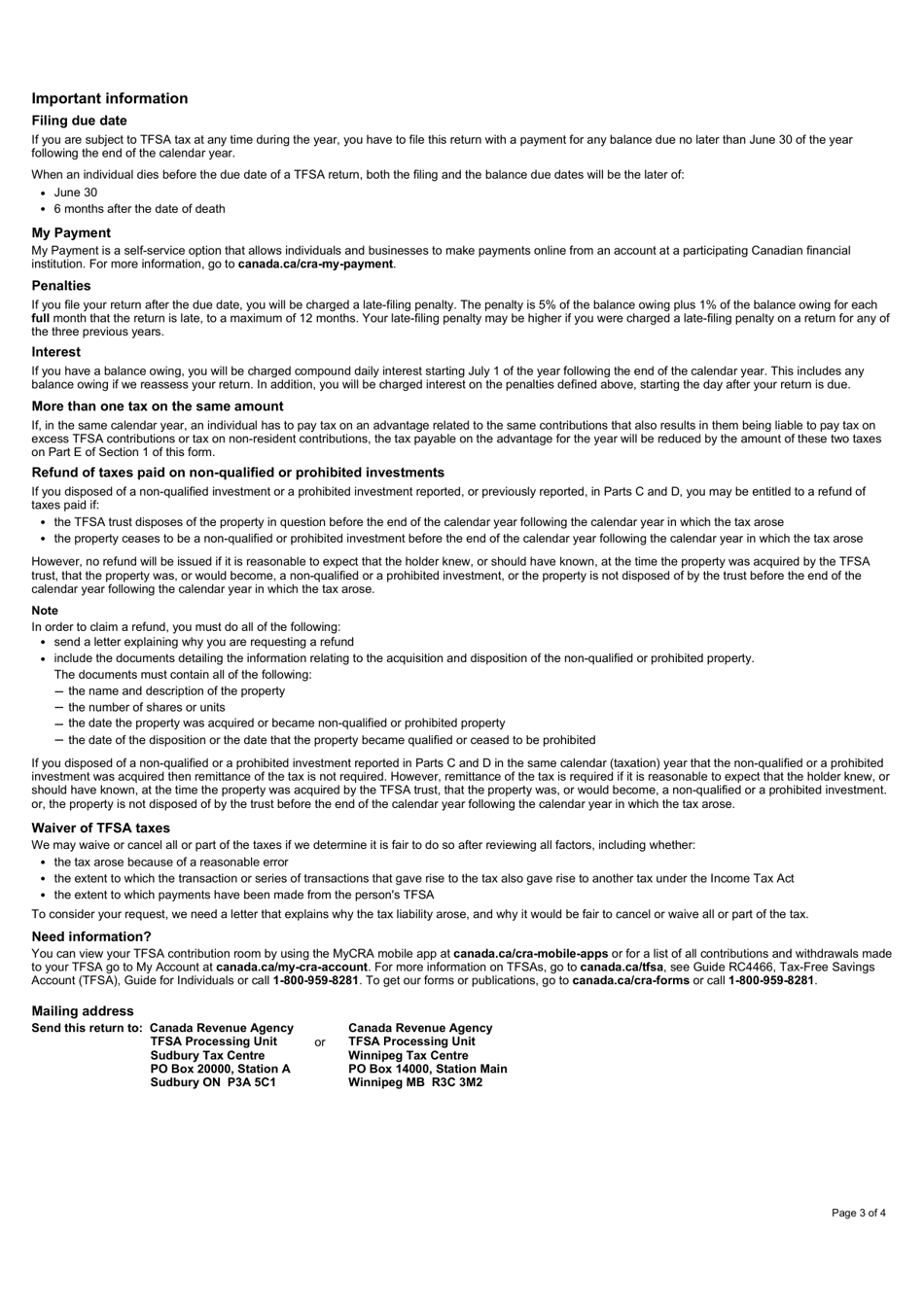 Form RC243 Tax-Free Savings Account (Tfsa) Return - Canada, Page 3