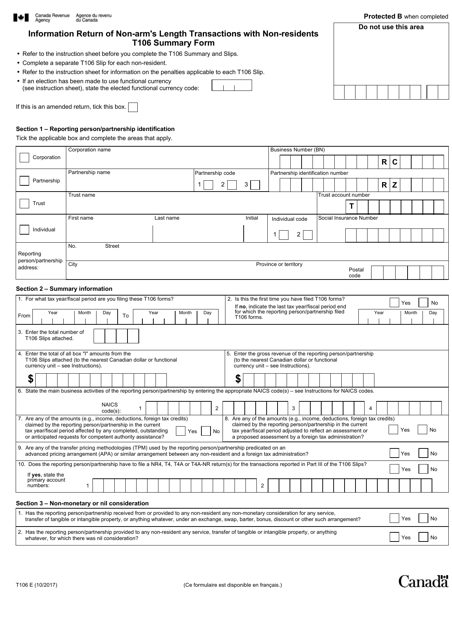 Form T106 - Fill Out, Sign Online and Download Fillable PDF, Canada ...