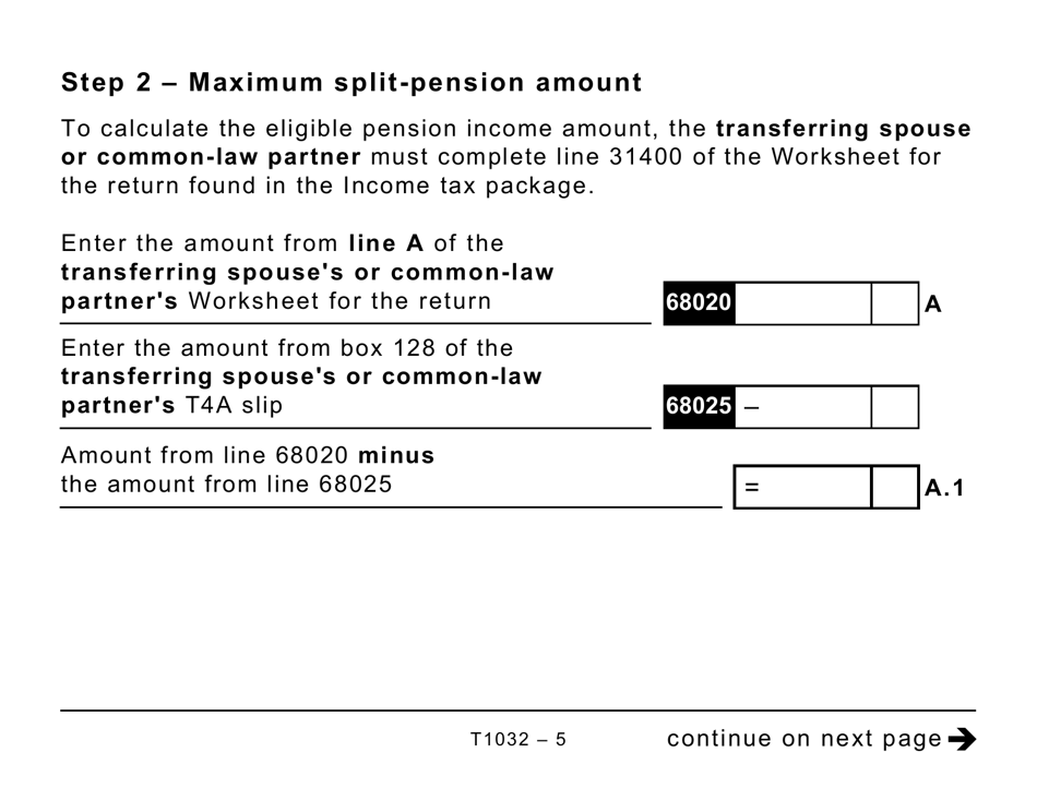 Form T1032 Joint Election to Split Pension Income - Large Print - Canada, Page 5