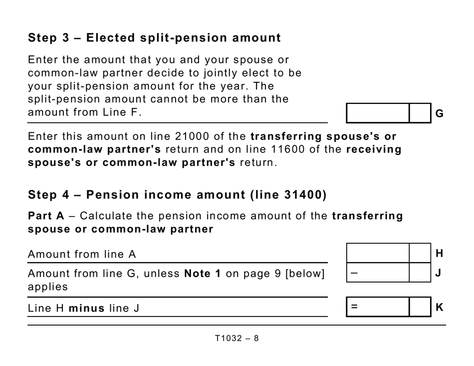 Form T1032 Joint Election to Split Pension Income - Large Print - Canada, Page 8