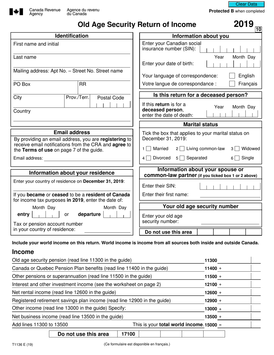 Form T1136 Old Age Security Return of Income - Canada, Page 1
