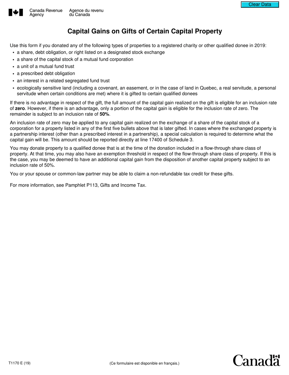 Form T1170 Capital Gains on Gifts of Certain Capital Property - Canada, Page 1