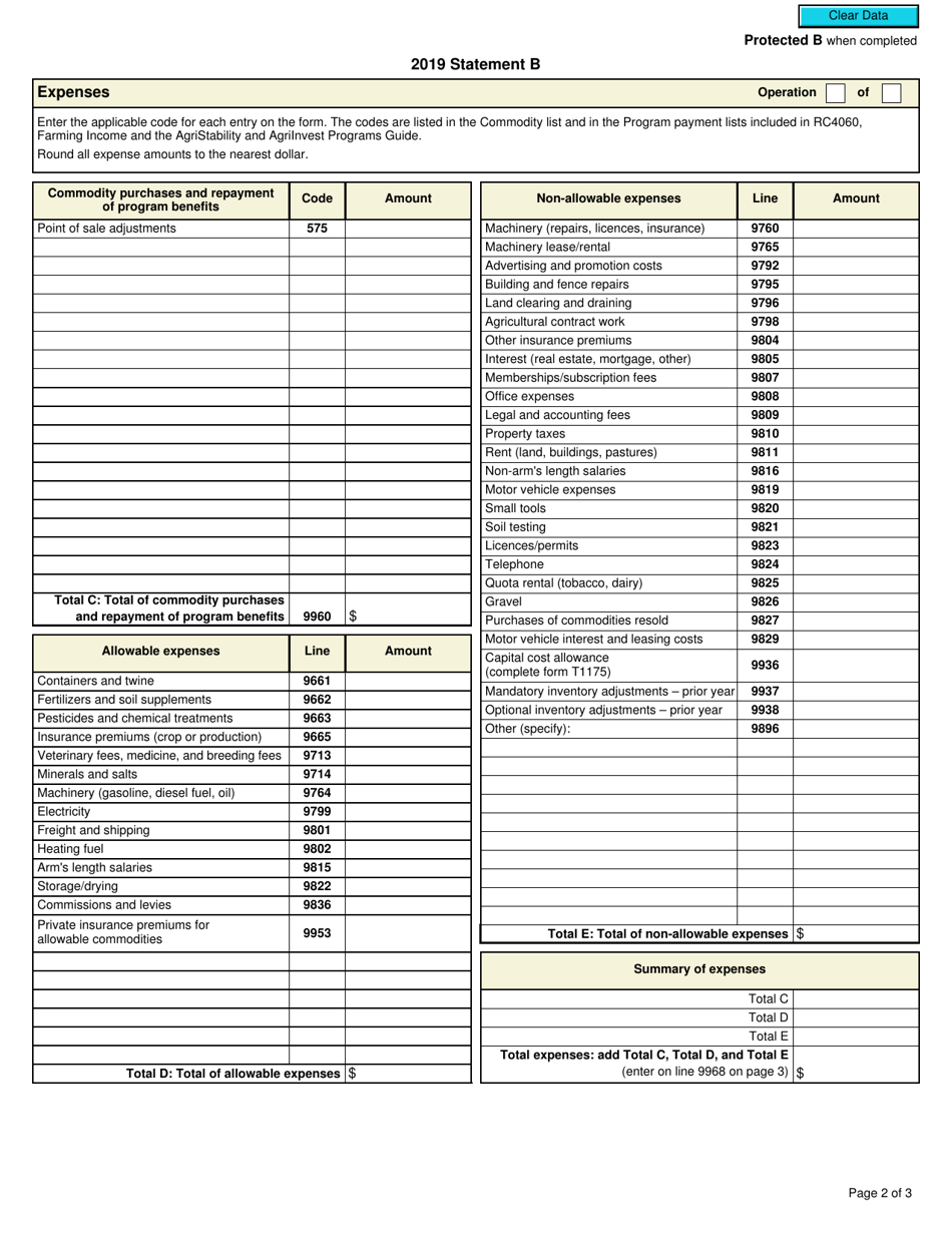 Form T1164 Statement B - Agristability and Agriinvest Programs Information and Statement of Farming Activities for Additional Farming Operations - Canada, Page 2
