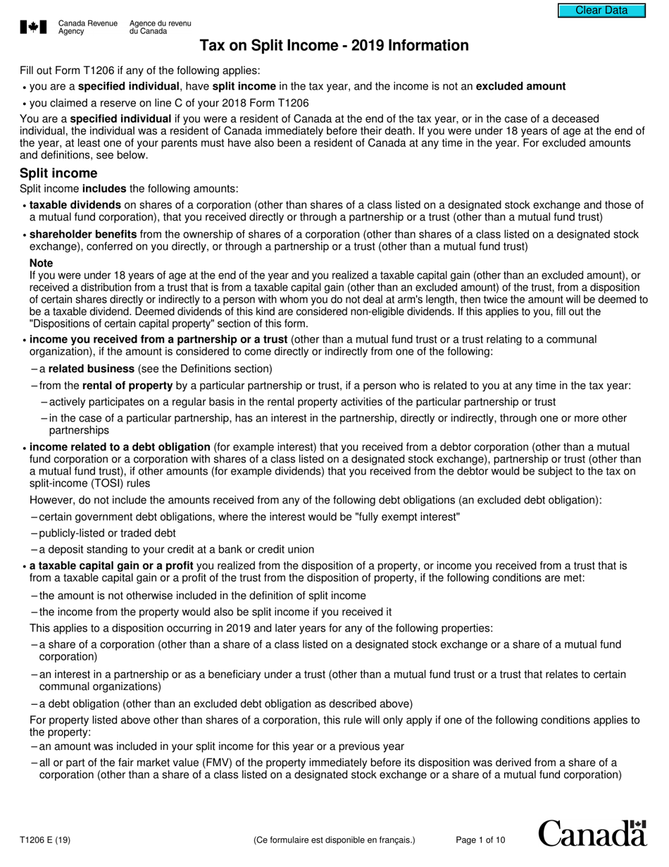 Tax Split Control File Form T1206 - 2019 - Fill Out, Sign Online and Download Fillable PDF ...