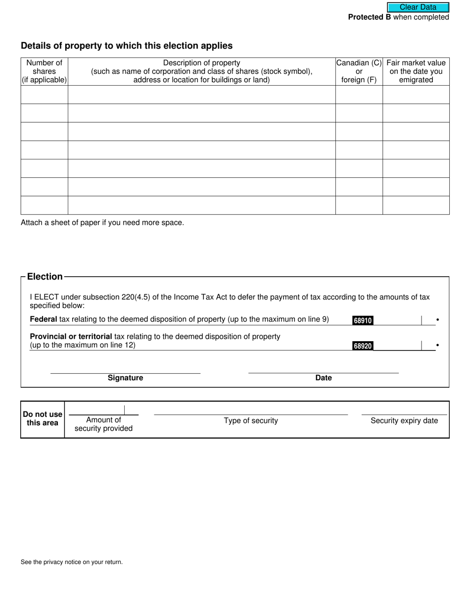 Form T1244 Election, Under Subsection 220(4.5) of the Income Tax Act, to Defer the Payment of Tax on Income Relating to the Deemed Disposition of Property - Canada, Page 2