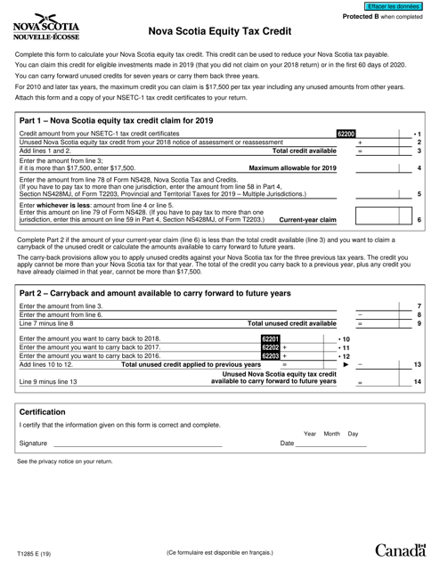 Form T1285 2019 Printable Pdf